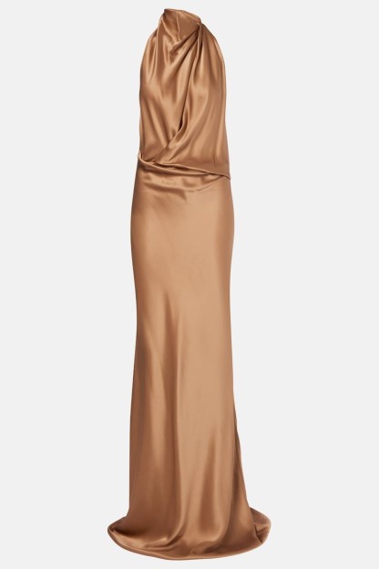 Satin Halter Neck Backless Maxi Dress