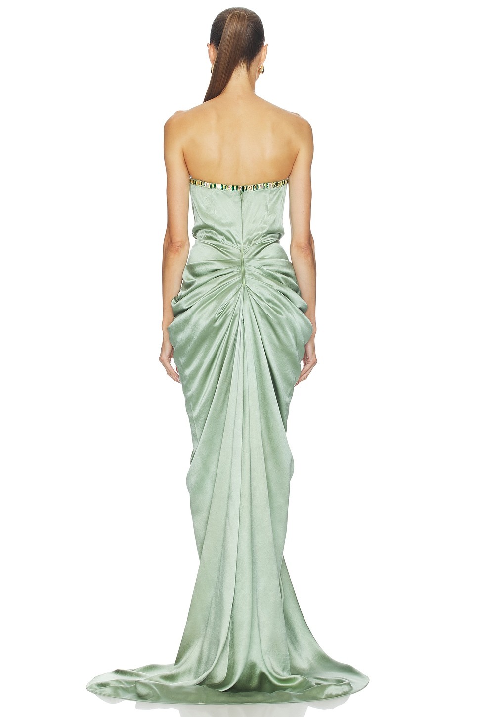 Satin Rhinestone Gathering Maxi Dress