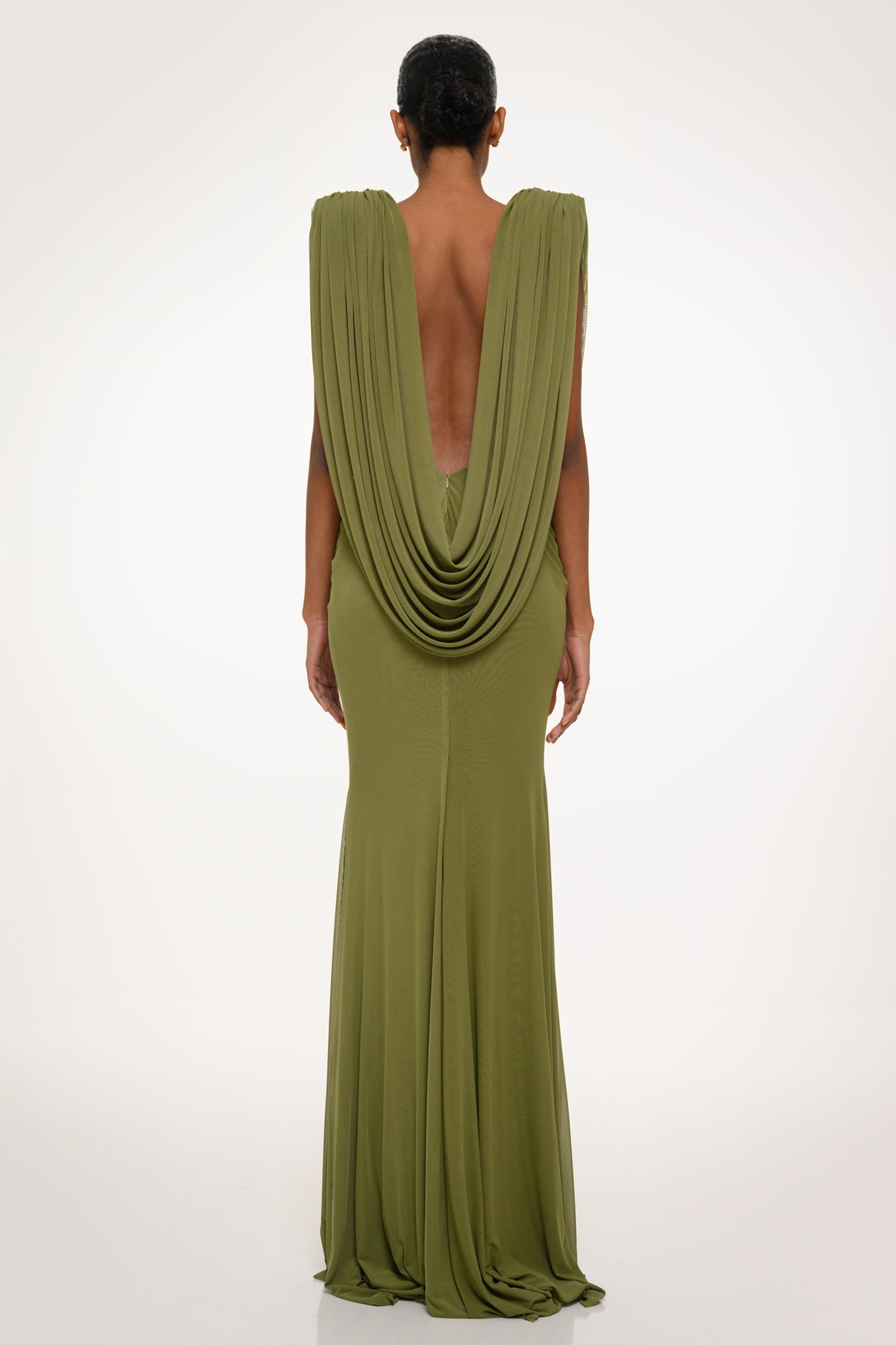 Mesh Rhinestone Gathering Maxi Dress