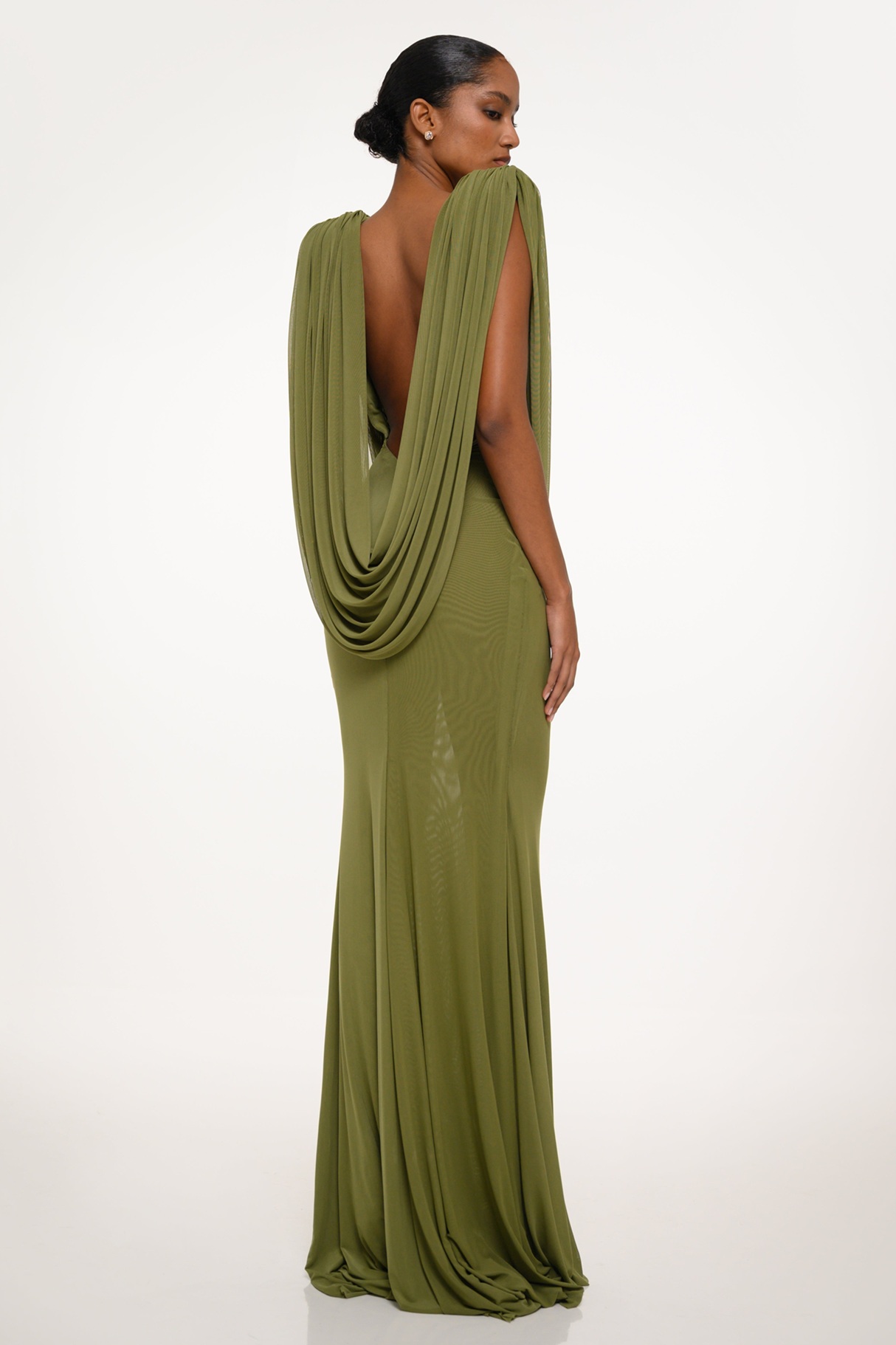 Mesh Rhinestone Gathering Maxi Dress