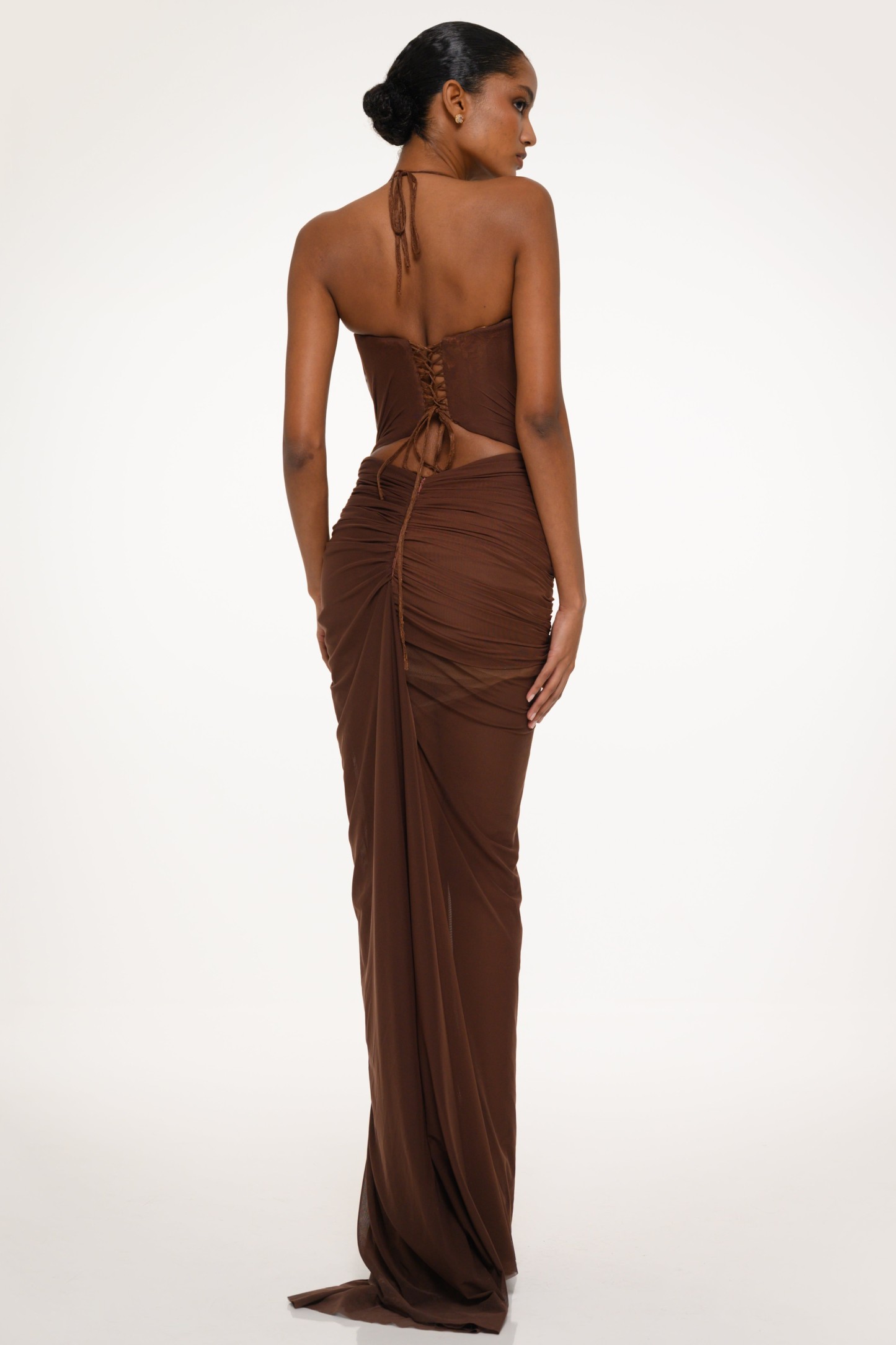 Lace Splicing Mesh Cut-Out Maxi Dress