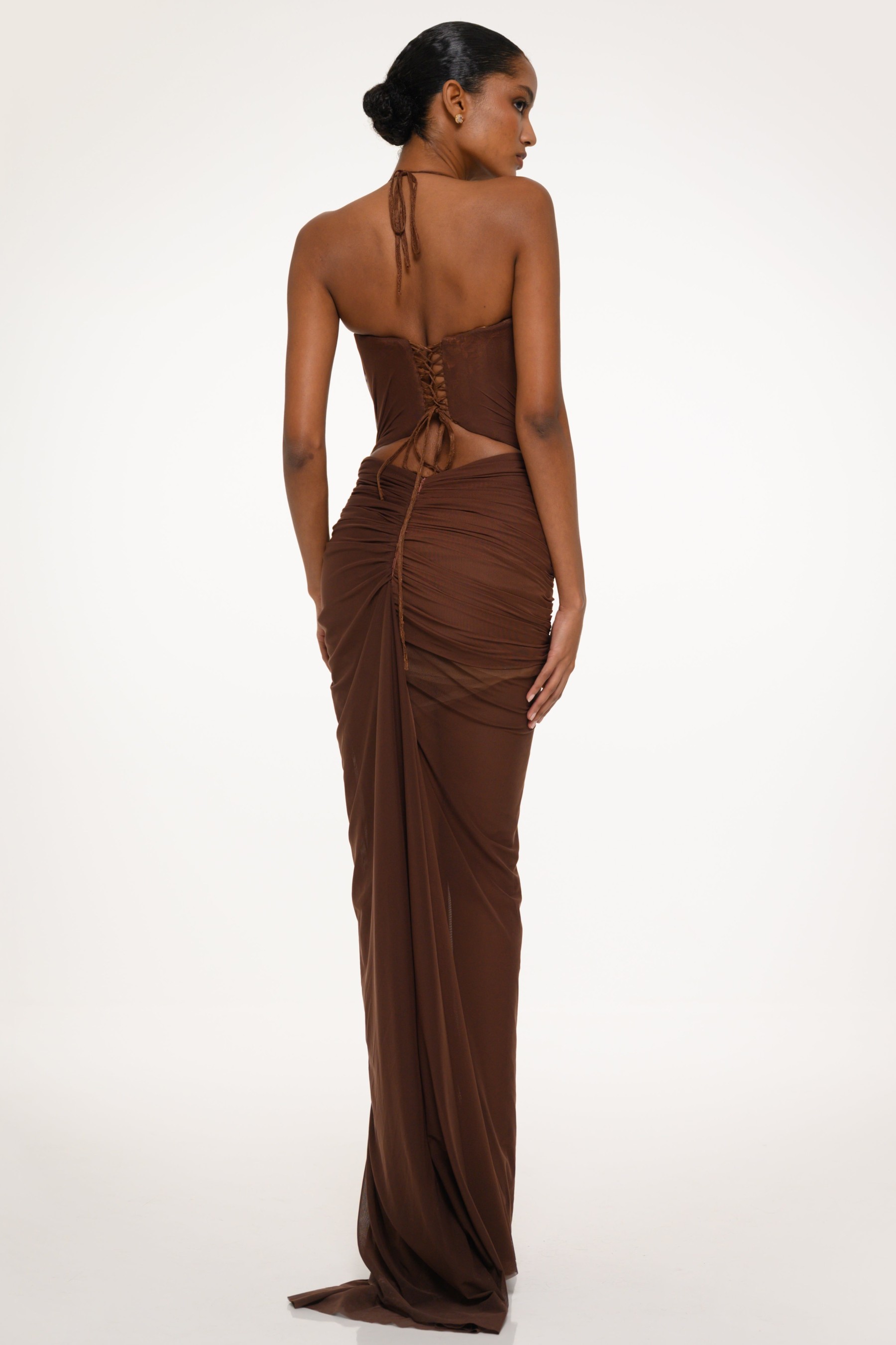 Lace Splicing Mesh Cut-Out Maxi Dress