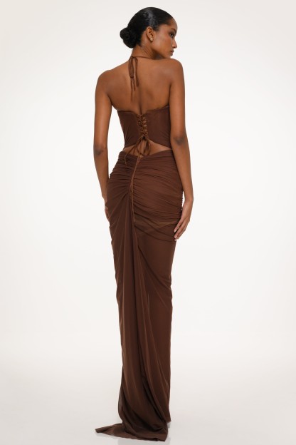 Lace Splicing Mesh Cut-Out Maxi Dress