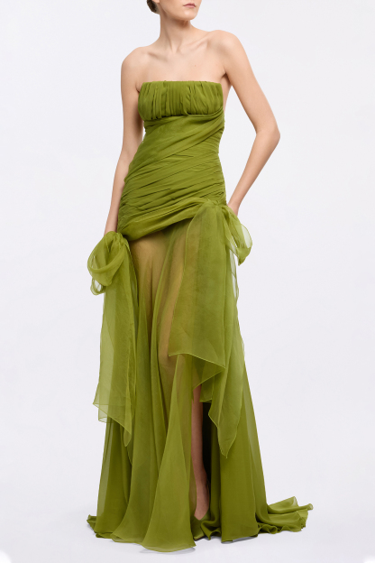 Chiffon Gathering Off Shoulder Maxi Dress