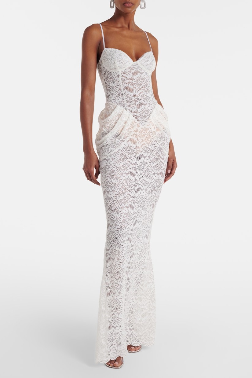 Lace Ruched Sweetheart Neck Maxi Dress