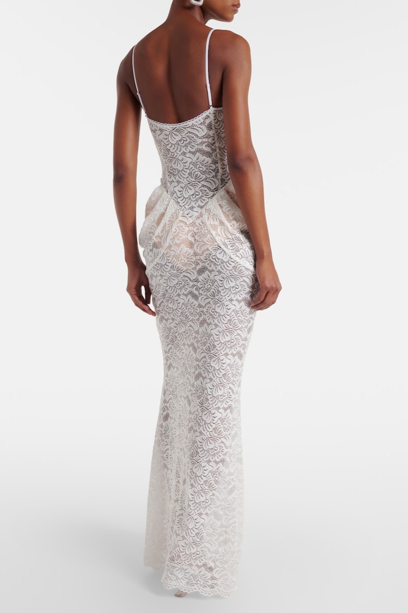Lace Ruched Sweetheart Neck Maxi Dress