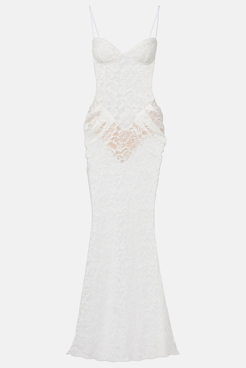 Lace Ruched Sweetheart Neck Maxi Dress