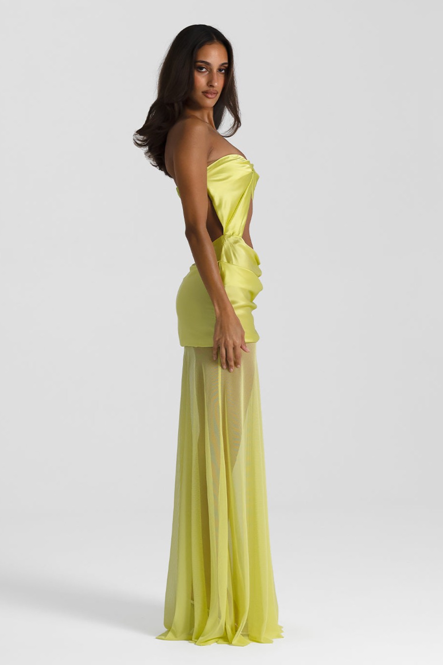 Satin Splicing Chiffon Cut-Out Maxi Dress