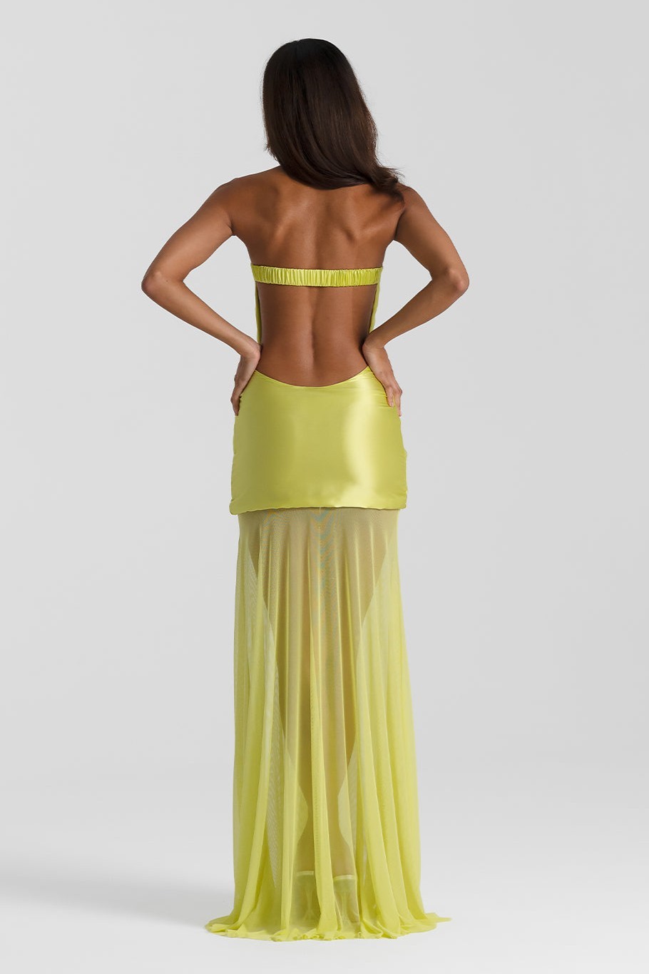 Satin Splicing Chiffon Cut-Out Maxi Dress