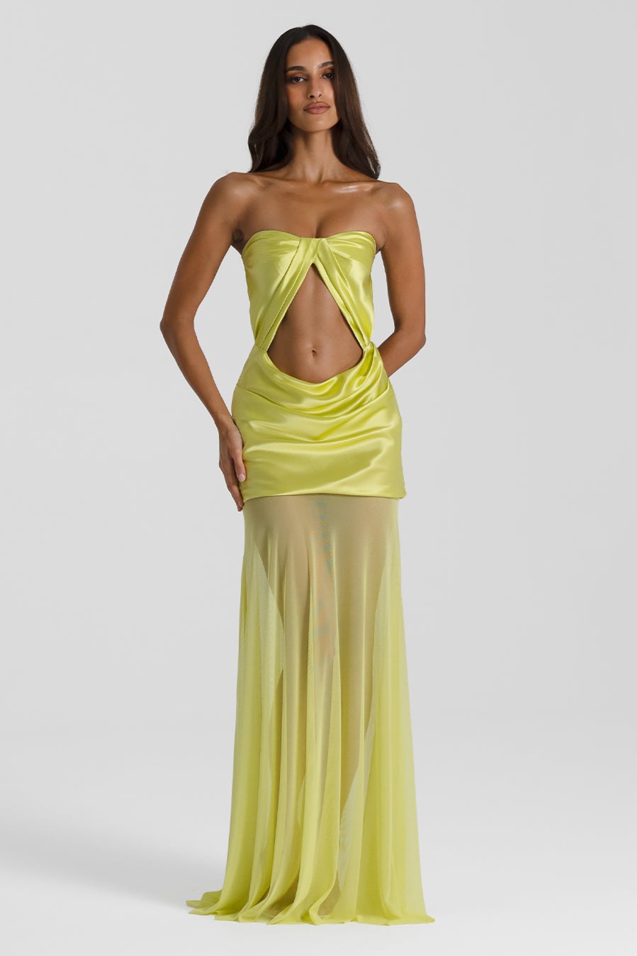 Satin Splicing Chiffon Cut-Out Maxi Dress