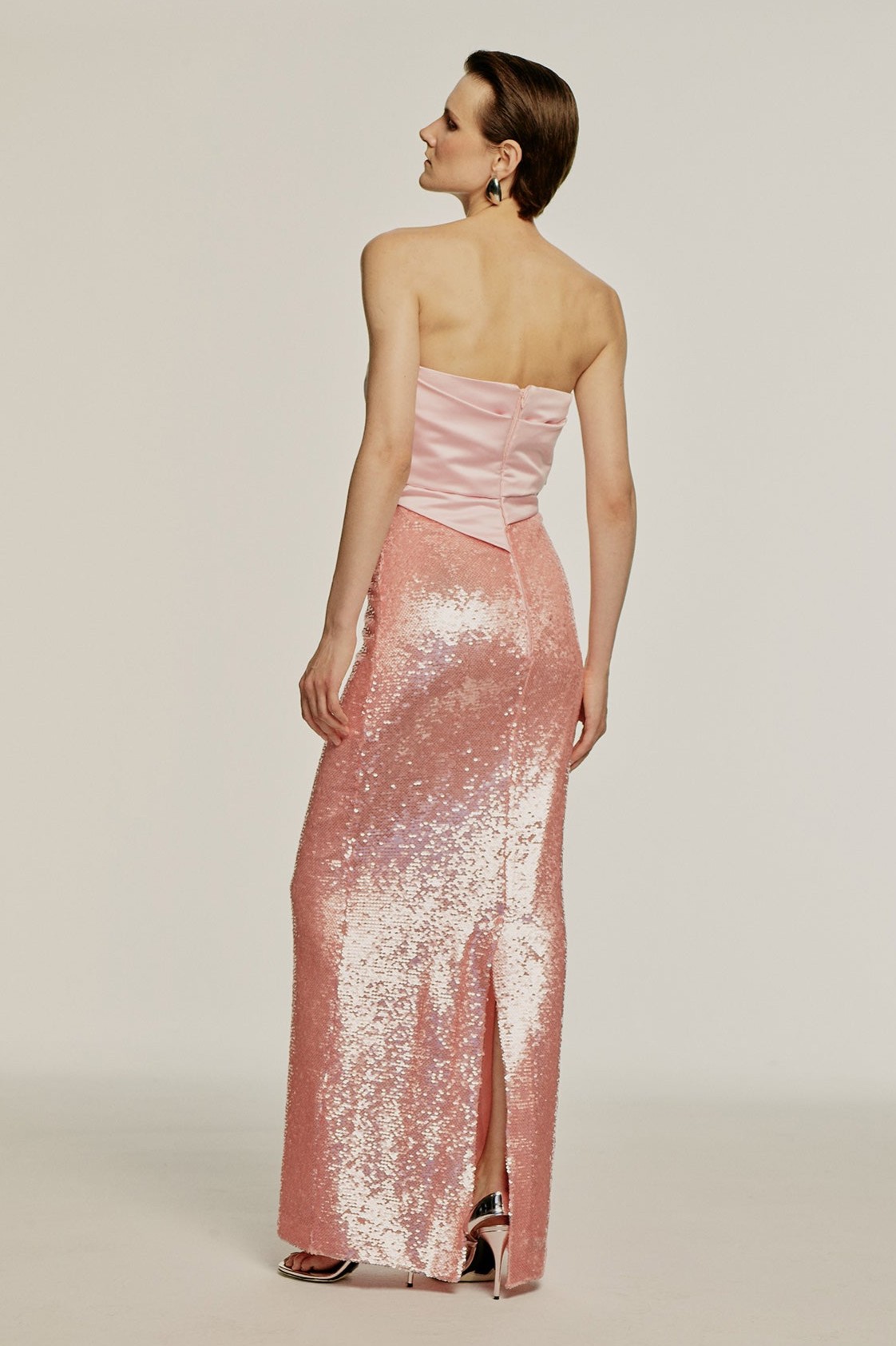 Satin Splicing Sequin Off Shoulder Maxi Dress