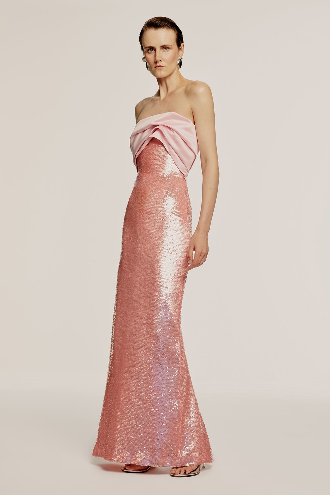 Satin Splicing Sequin Off Shoulder Maxi Dress