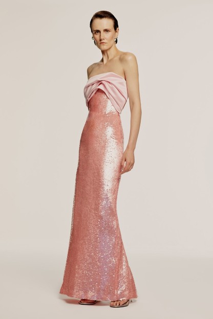 Satin Splicing Sequin Off Shoulder Maxi Dress