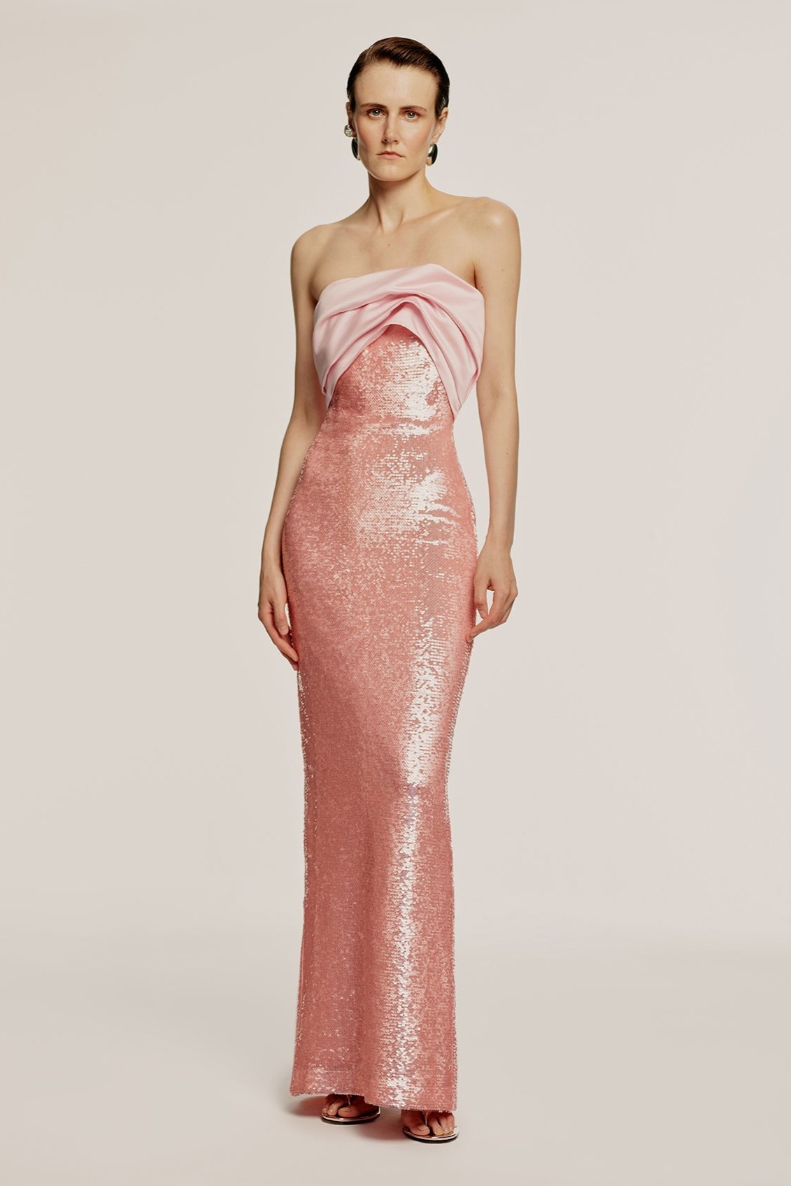 Satin Splicing Sequin Off Shoulder Maxi Dress