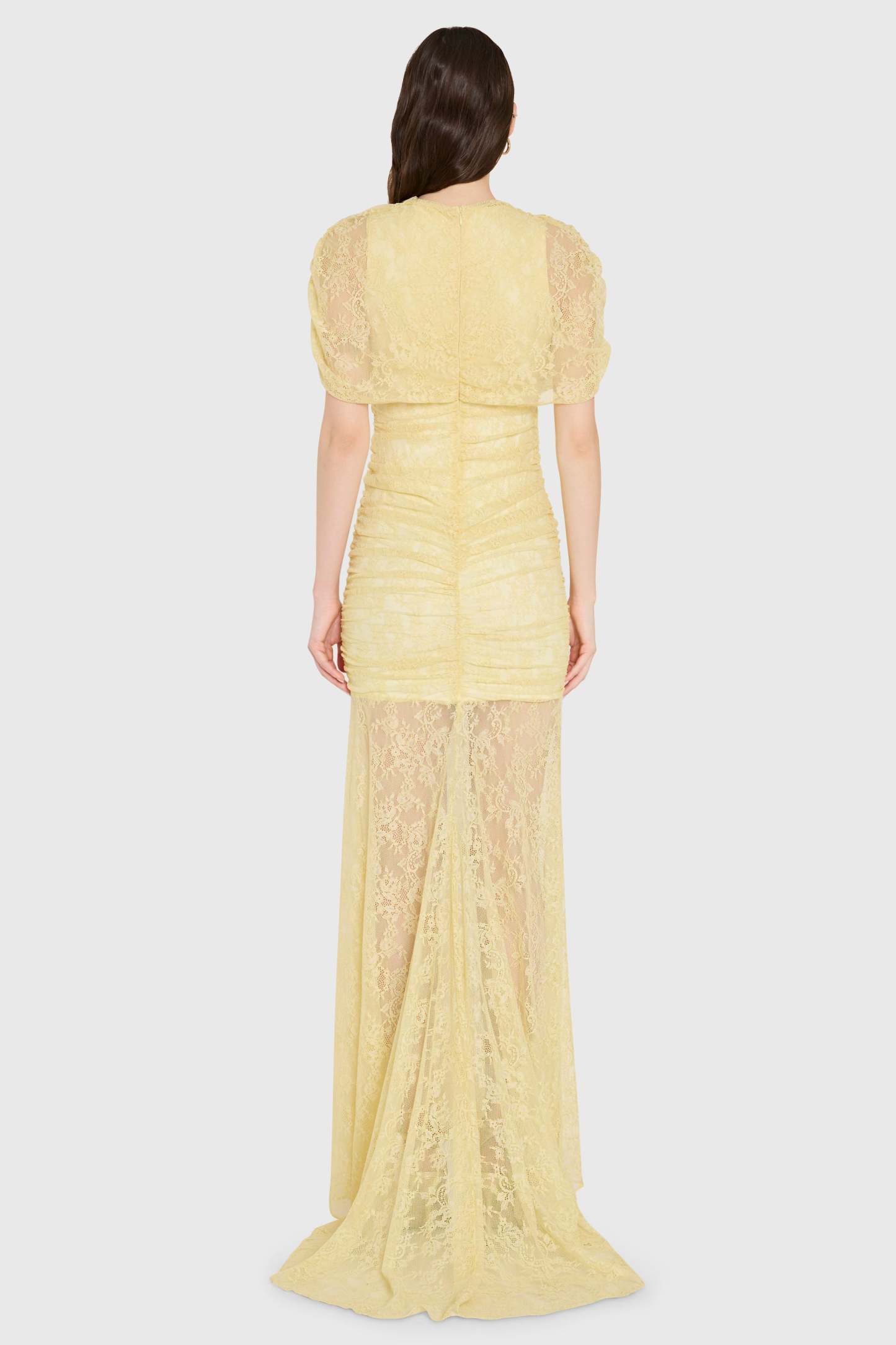 Lace See-Through Gathering Maxi Dress