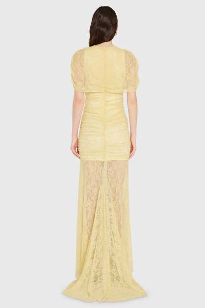Lace See-Through Gathering Maxi Dress