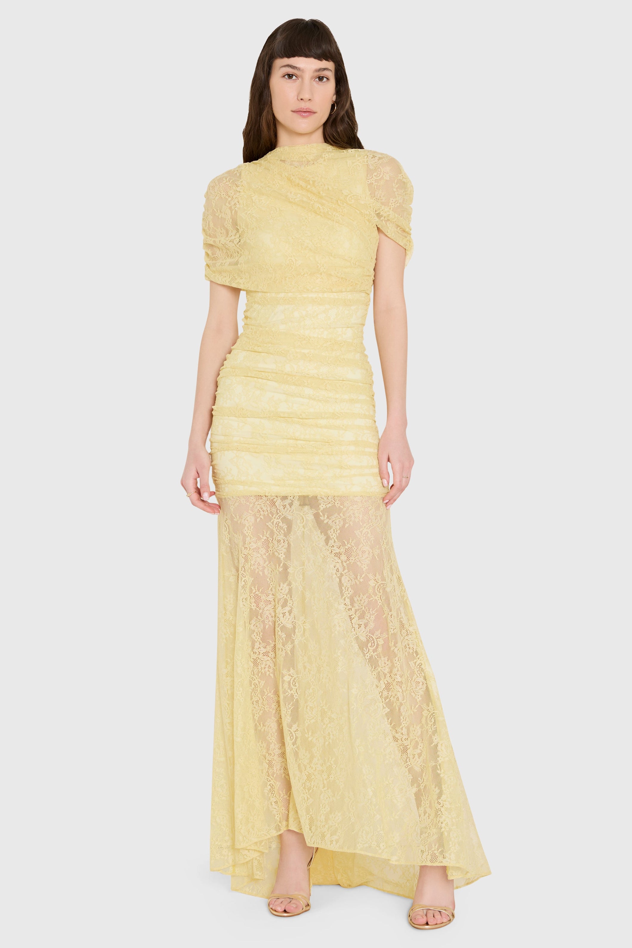 Lace See-Through Gathering Maxi Dress