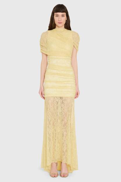Lace See-Through Gathering Maxi Dress