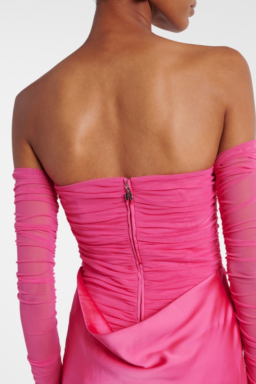 Mesh Splicing Satin Off-Shoulder Maxi Dress