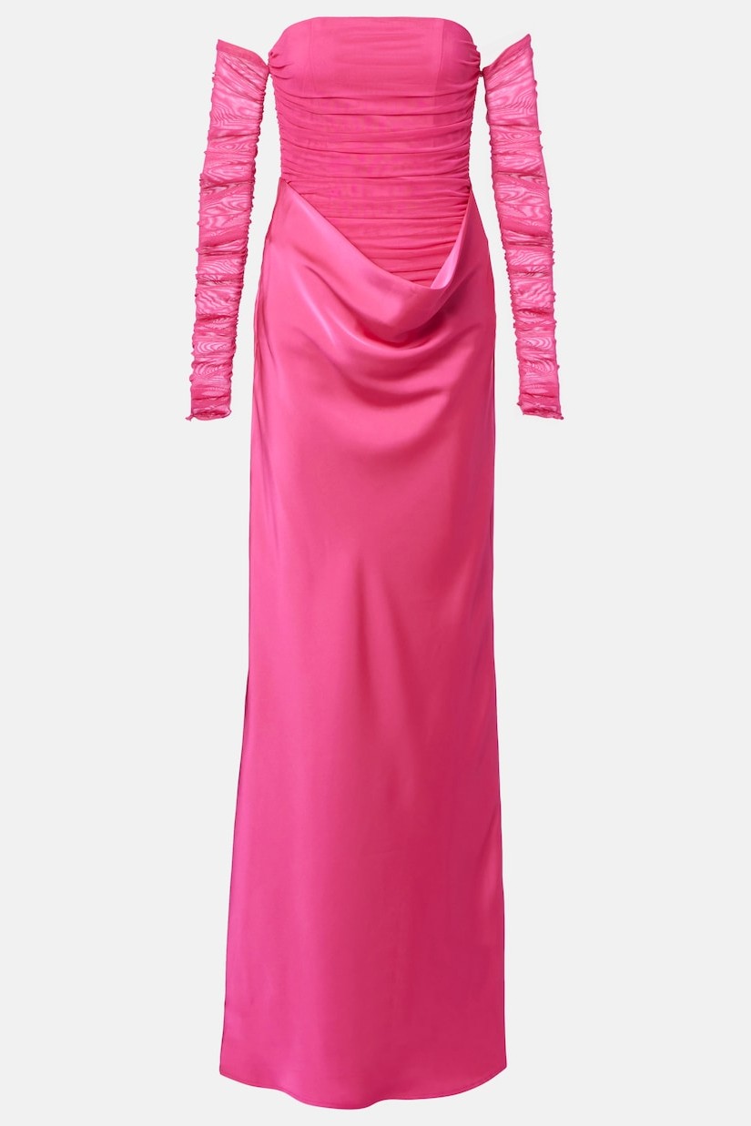 Mesh Splicing Satin Off-Shoulder Maxi Dress