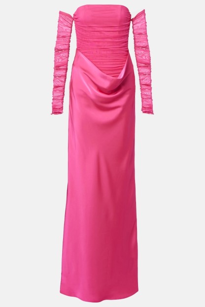 Mesh Splicing Satin Off-Shoulder Maxi Dress