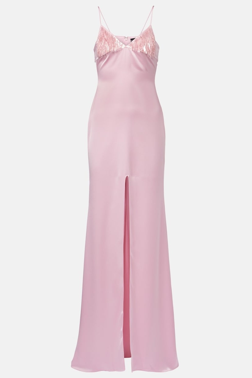 Satin Sequin Slit Maxi Dress