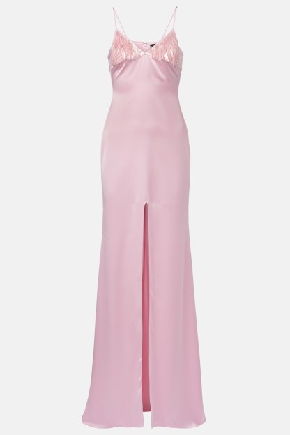 Satin Sequin Slit Maxi Dress