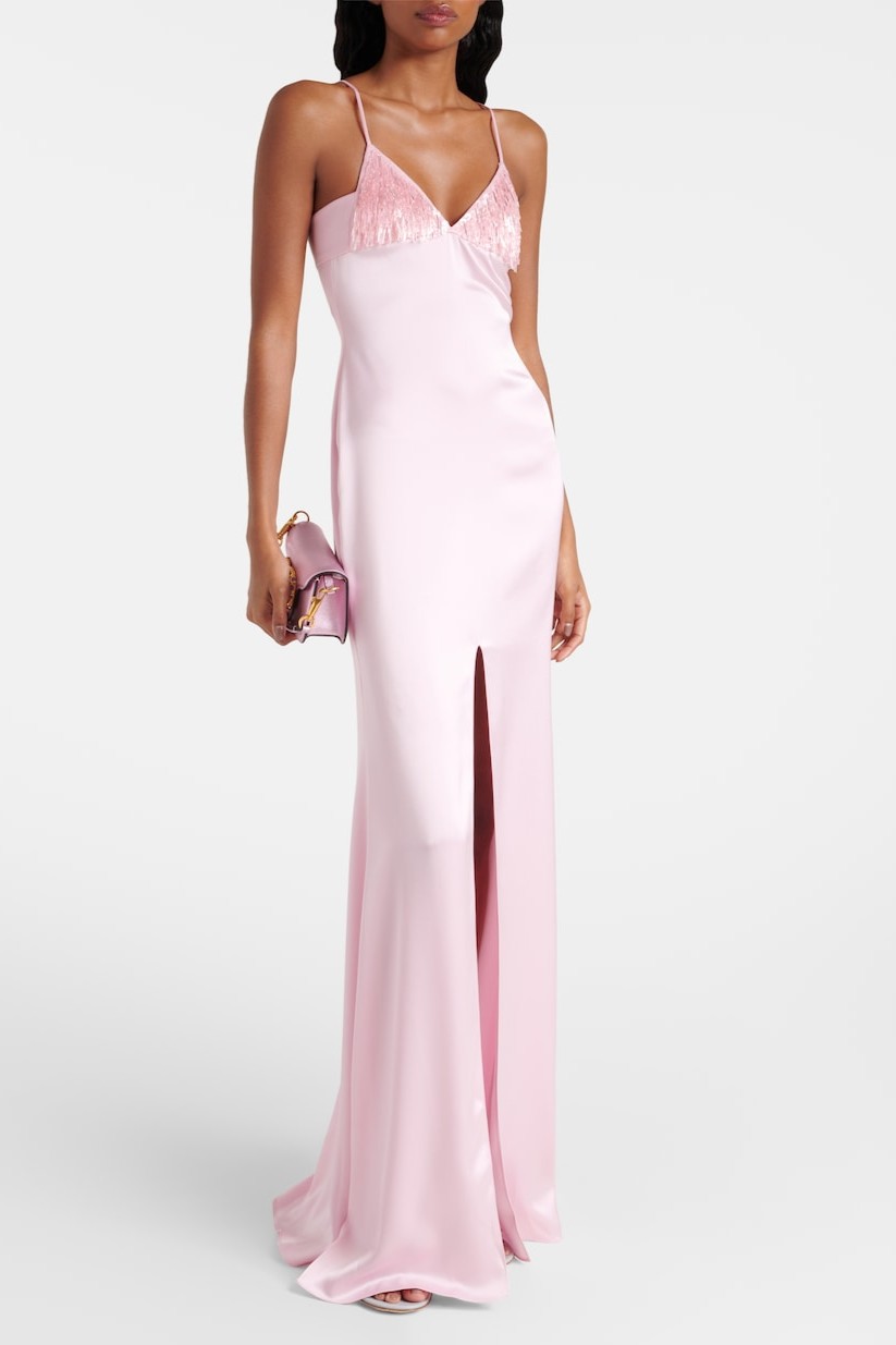 Satin Sequin Slit Maxi Dress