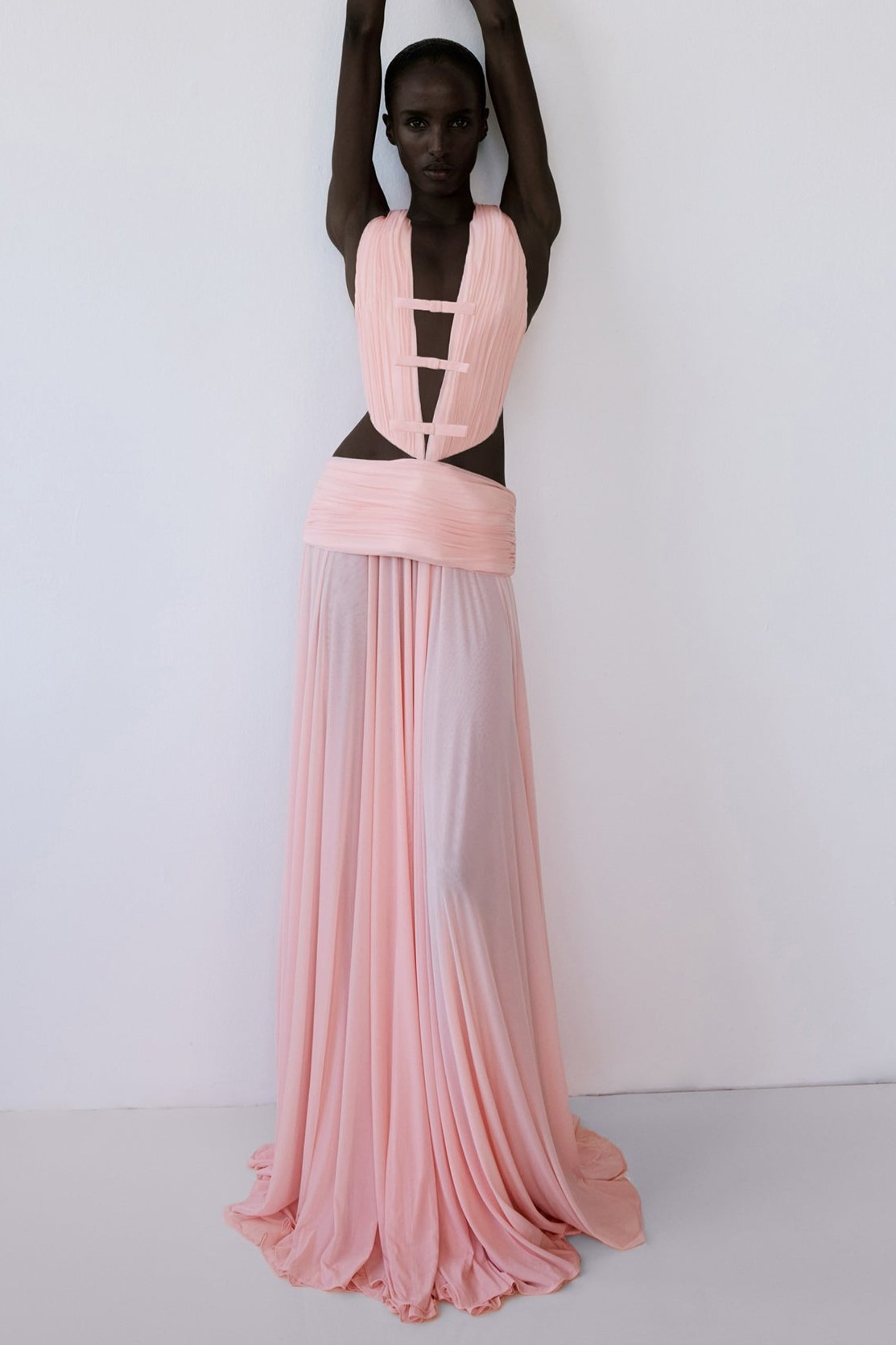Chiffon Cut-Out Bow Maxi Dress