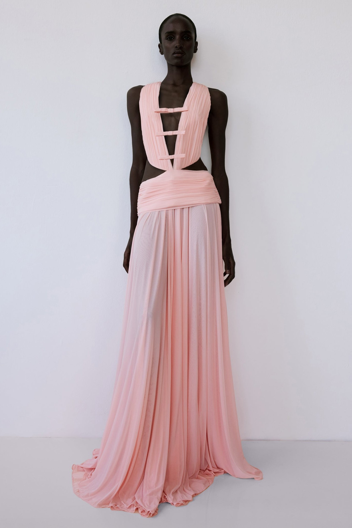 Chiffon Cut-Out Bow Maxi Dress