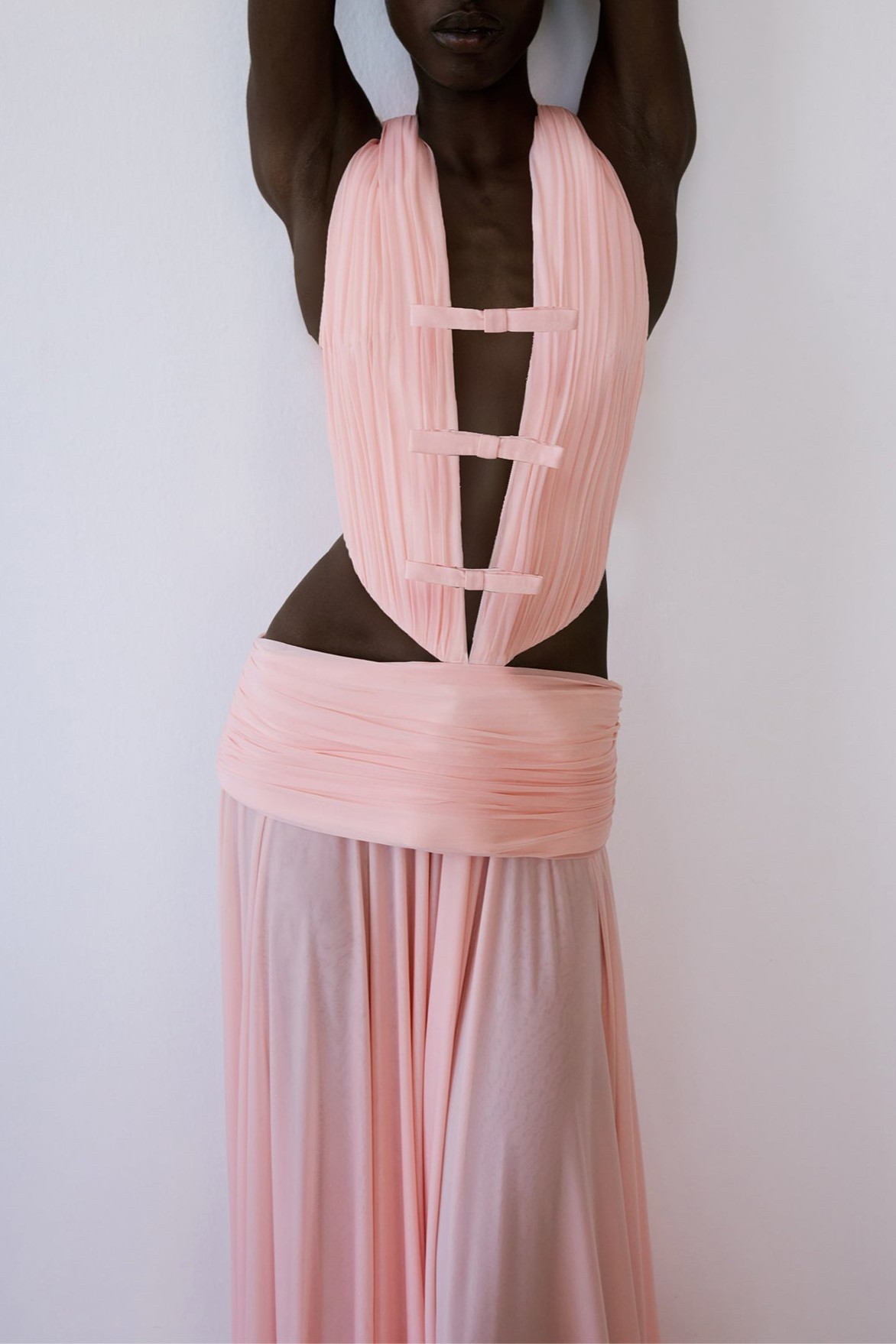 Chiffon Cut-Out Bow Maxi Dress