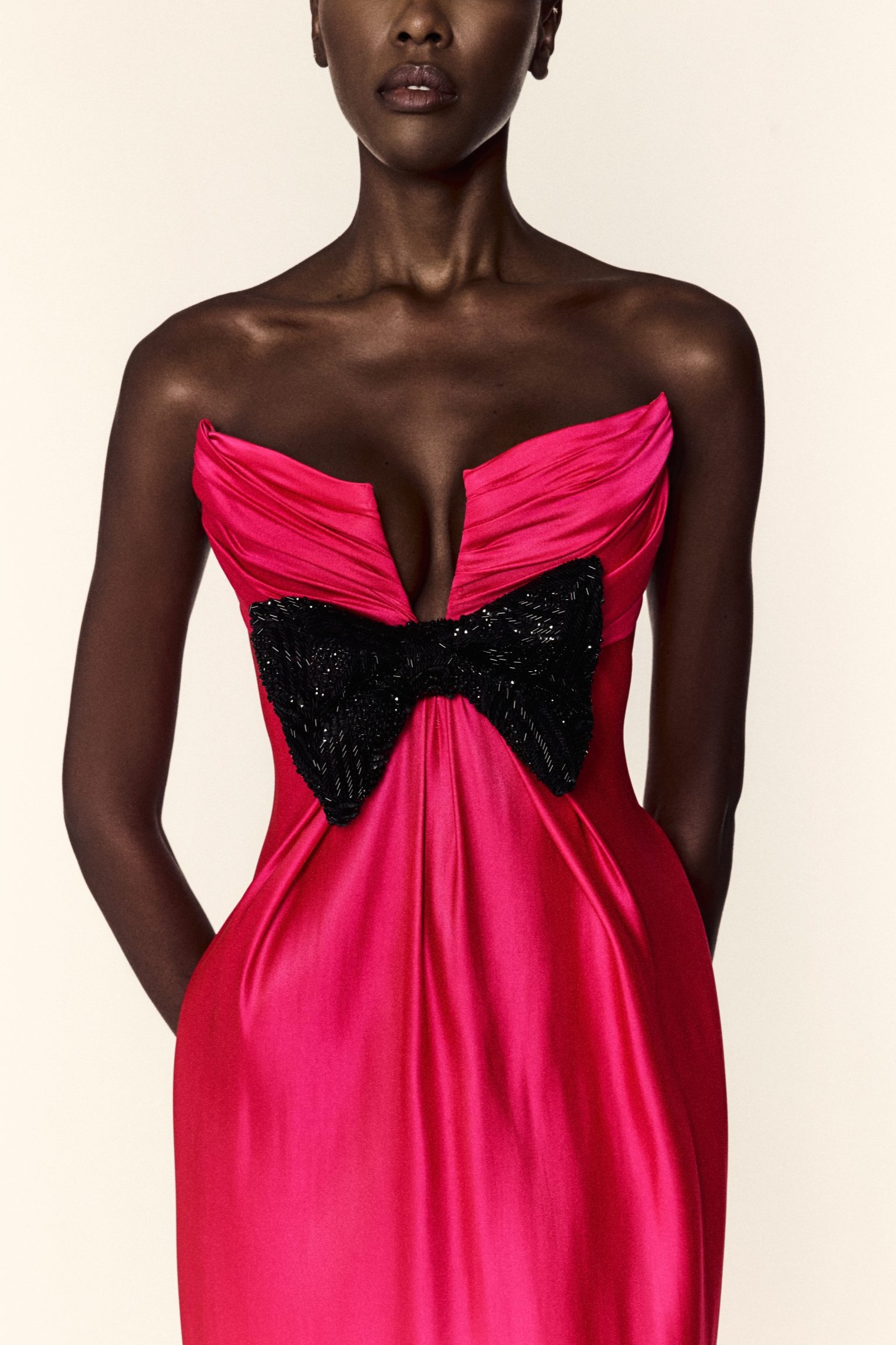 Satin Tube Bead Bow Off Shoulder Maxi Dress