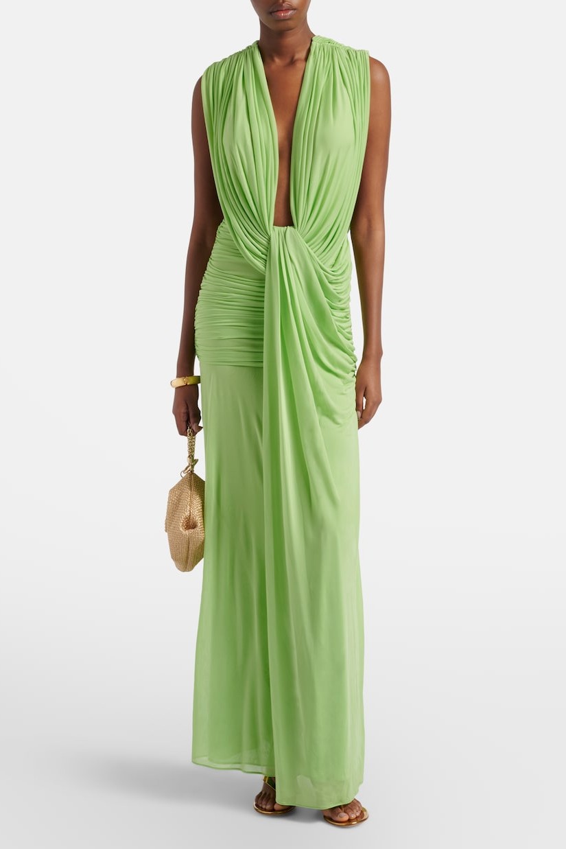 Solid Gathering Cut-Out Maxi Dress