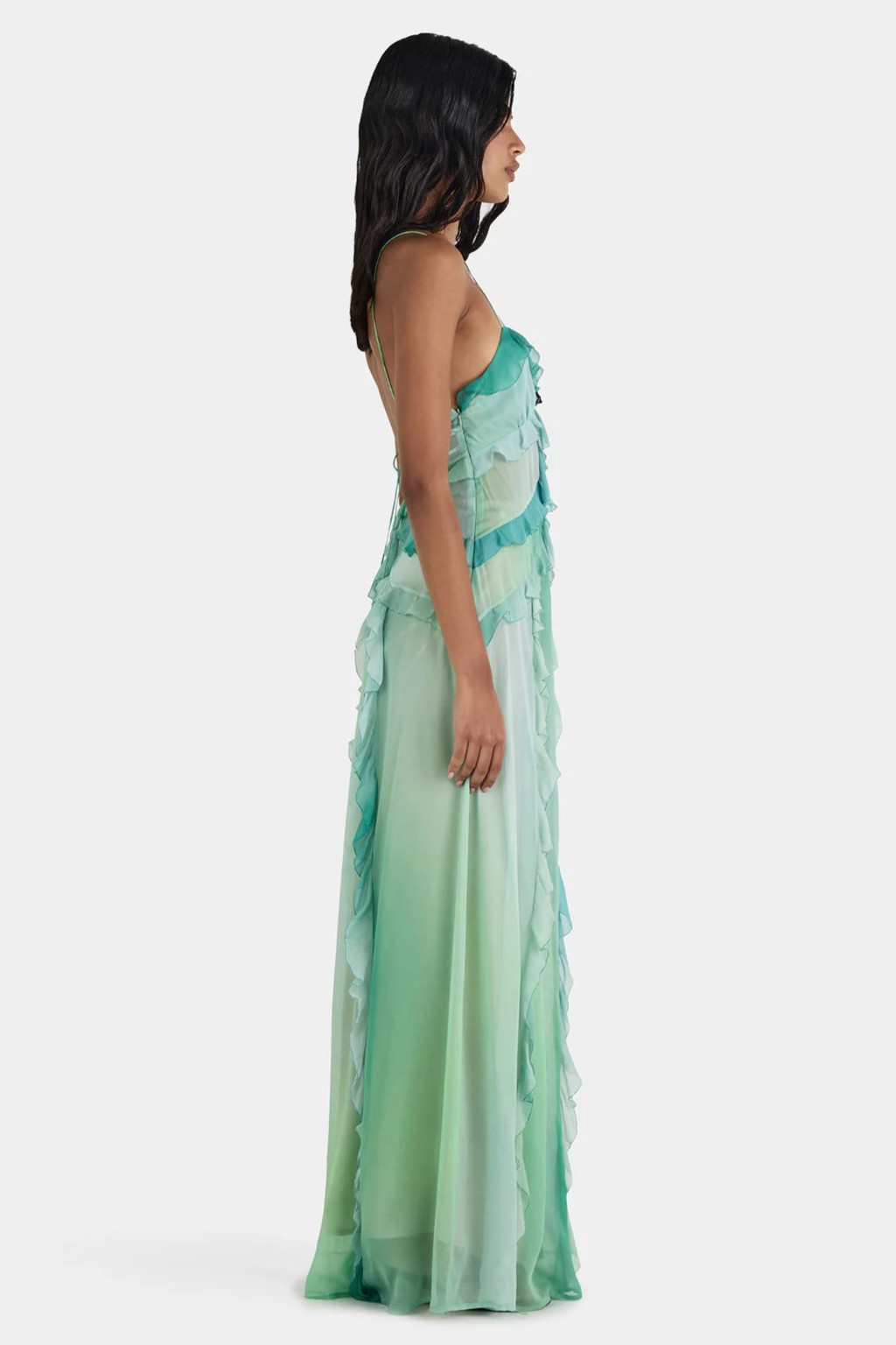 Tie Dye Ruffle Tie-Up Maxi Dress
