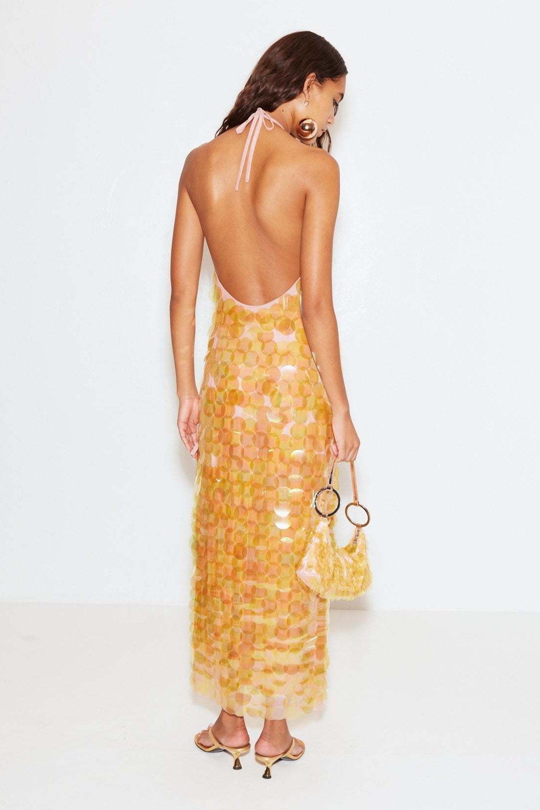 Sequin Halter Neck Tie-Up Midi Dress