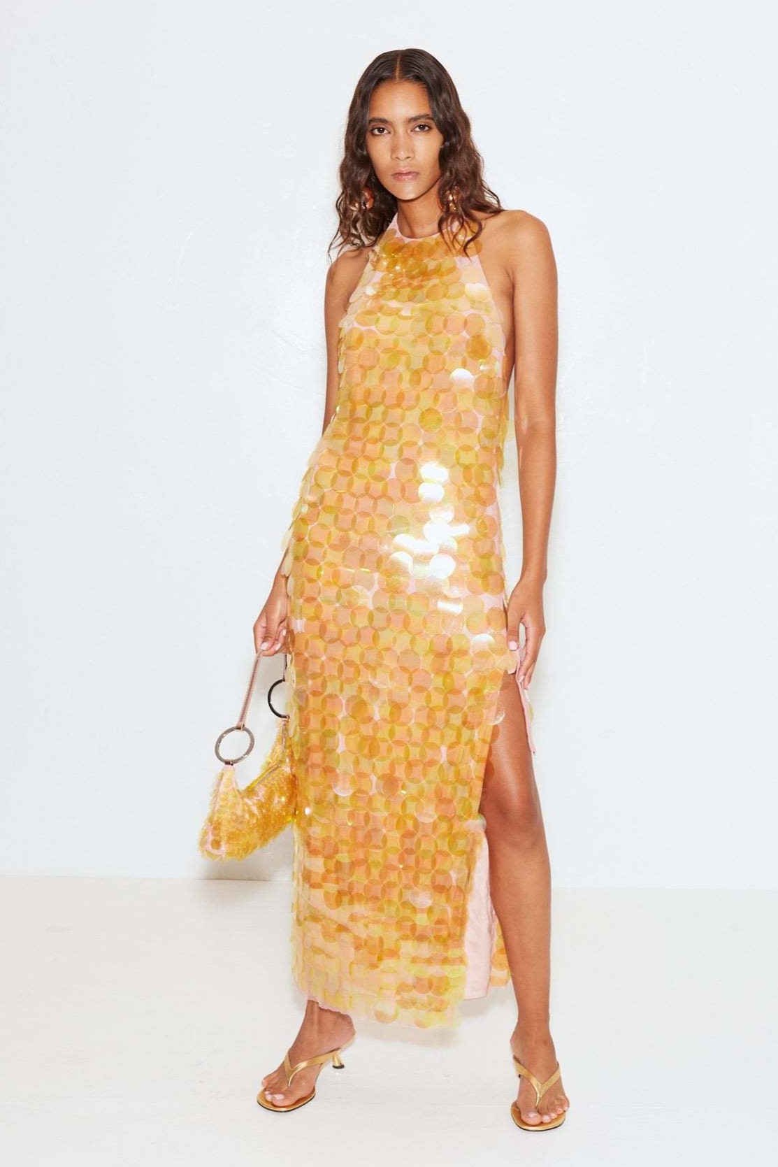 Sequin Halter Neck Tie-Up Midi Dress