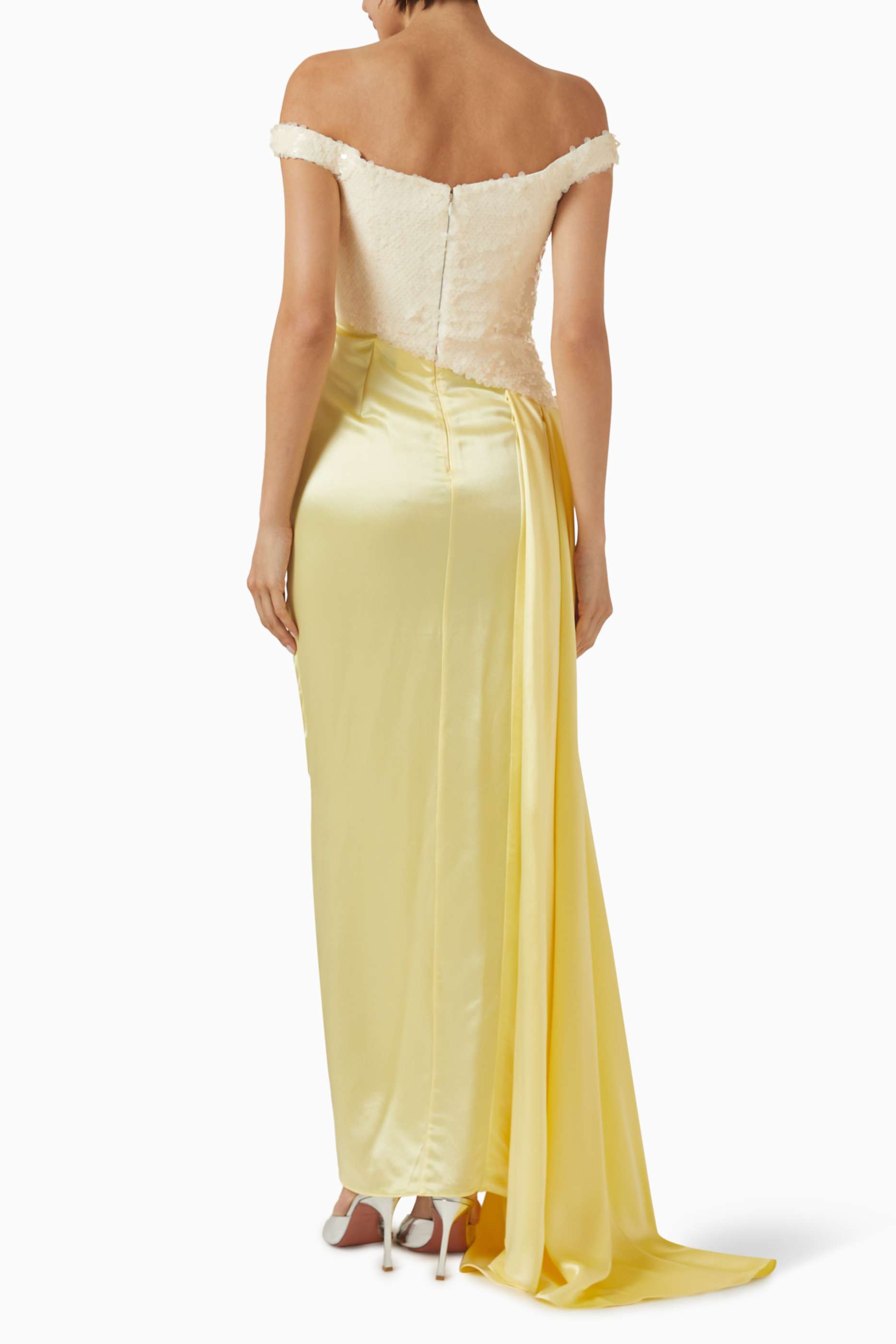 Satin Splicing Sequin Off Shoulder Maxi Dress