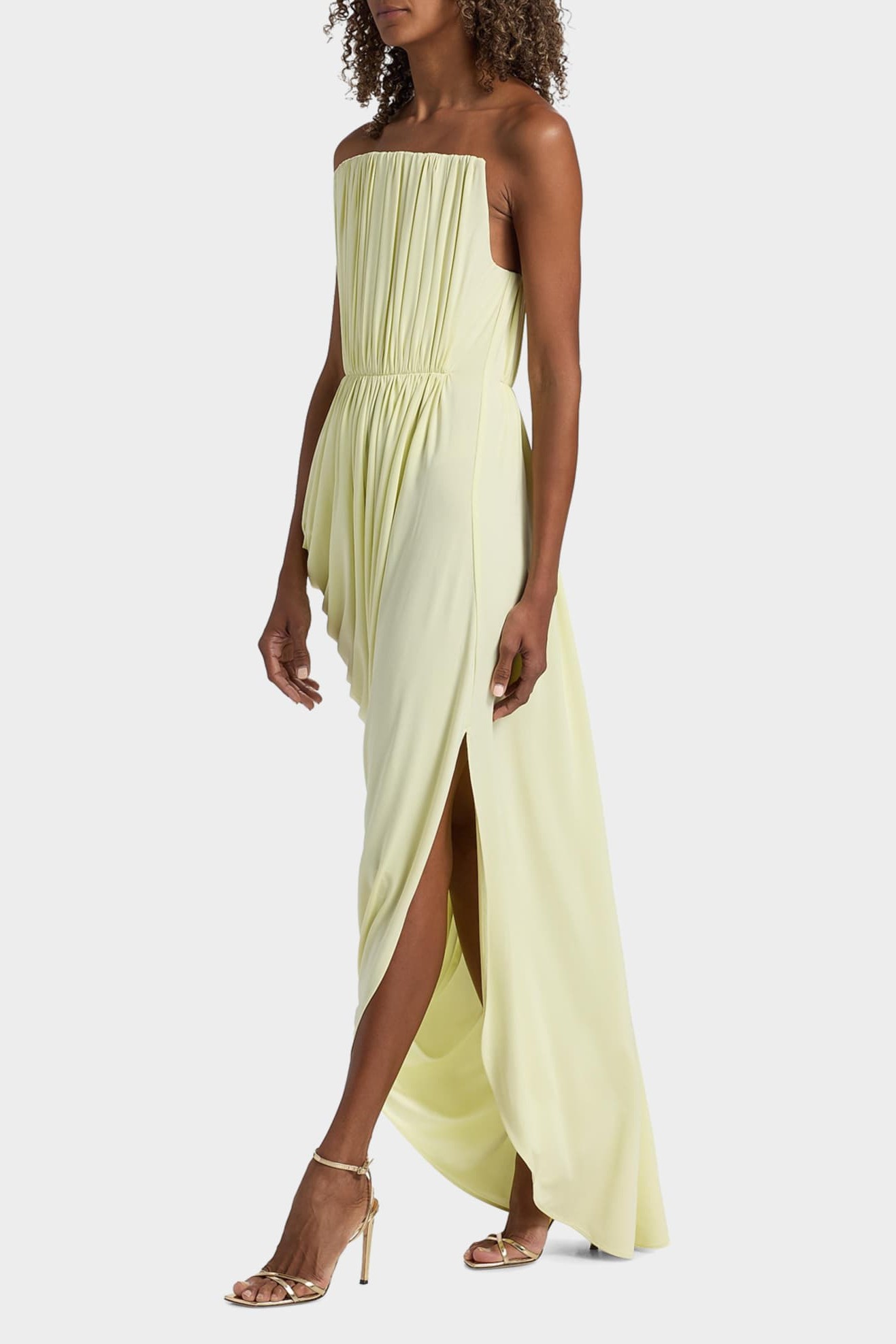 Jersey Gathering Slit Off Shoulder Maxi Dress