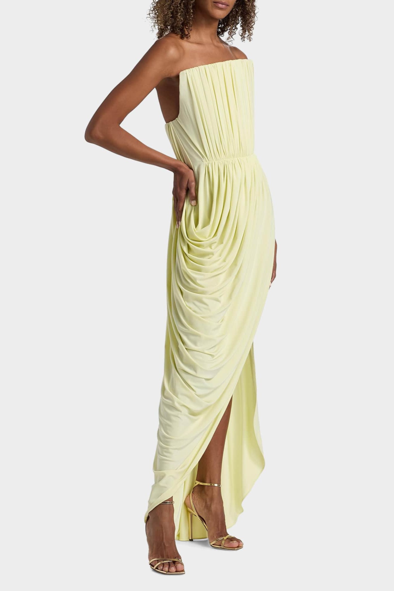 Jersey Gathering Slit Off Shoulder Maxi Dress
