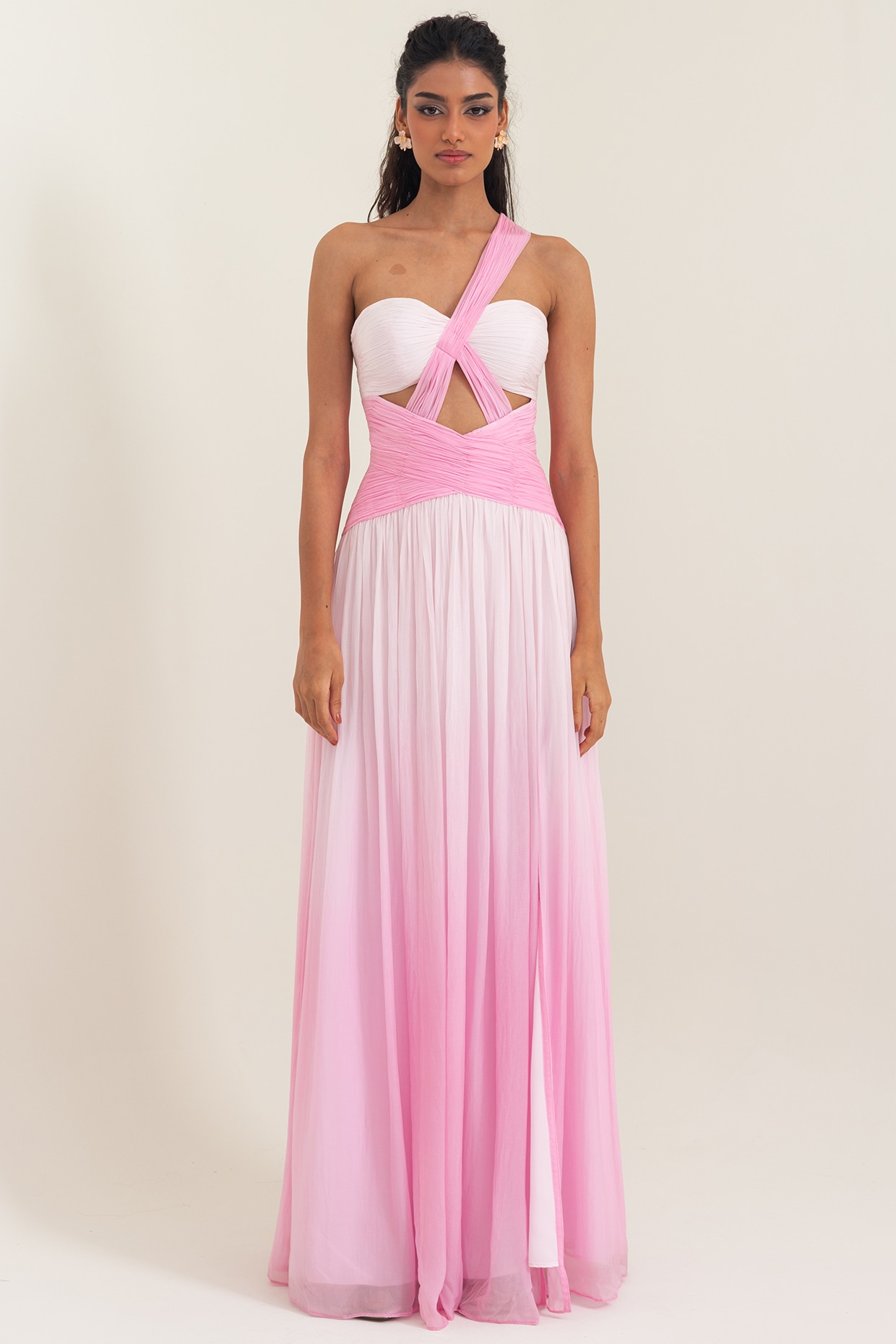 Chiffon Gradient Color Cut-Out Maxi Dress