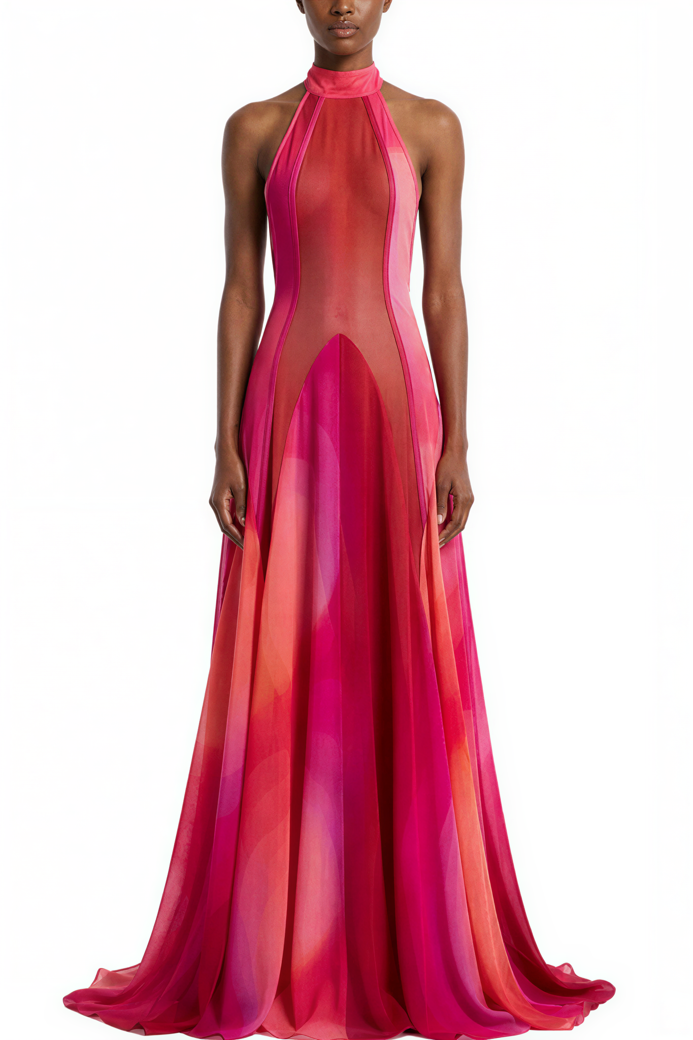 Abstract Print Halter Neck Sleeveless Maxi Dress