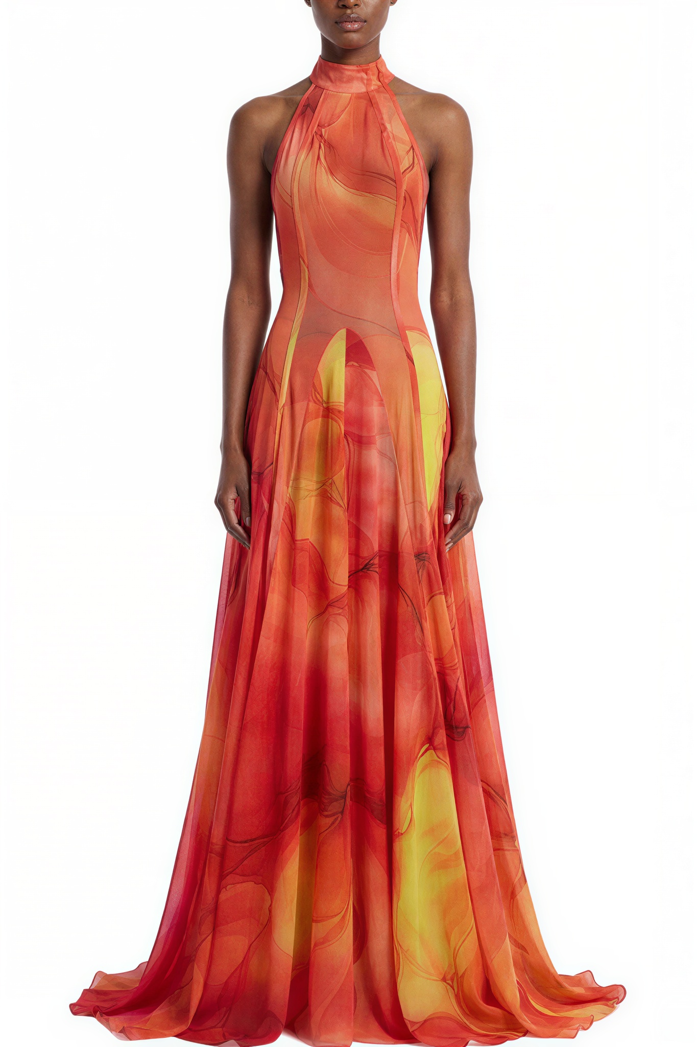 Abstract Print Halter Neck Sleeveless Maxi Dress