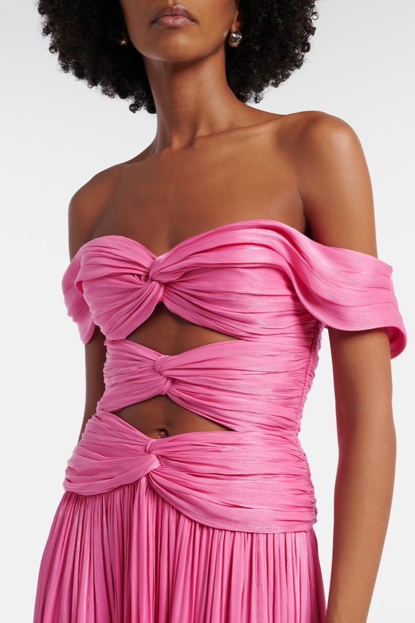 Satin Off Shoulder Cut-Out Maxi Dress