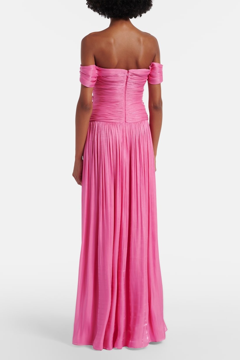 Satin Off Shoulder Cut-Out Maxi Dress