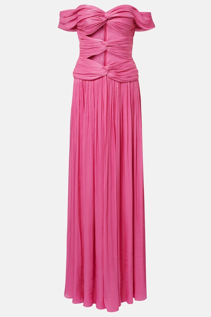 Satin Off Shoulder Cut-Out Maxi Dress
