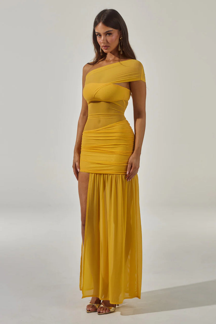 Mesh Off Shoulder See-Through Maxi Dress