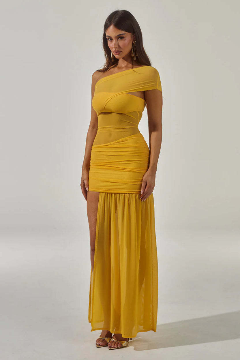 Mesh Off Shoulder See-Through Maxi Dress