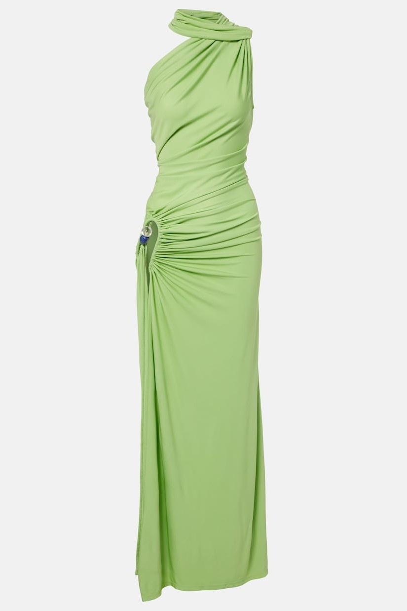 Solid Halter Neck Slit Maxi Dress