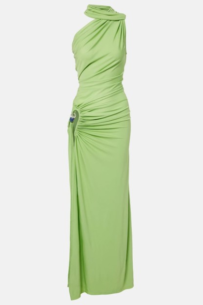 Solid Halter Neck Slit Maxi Dress