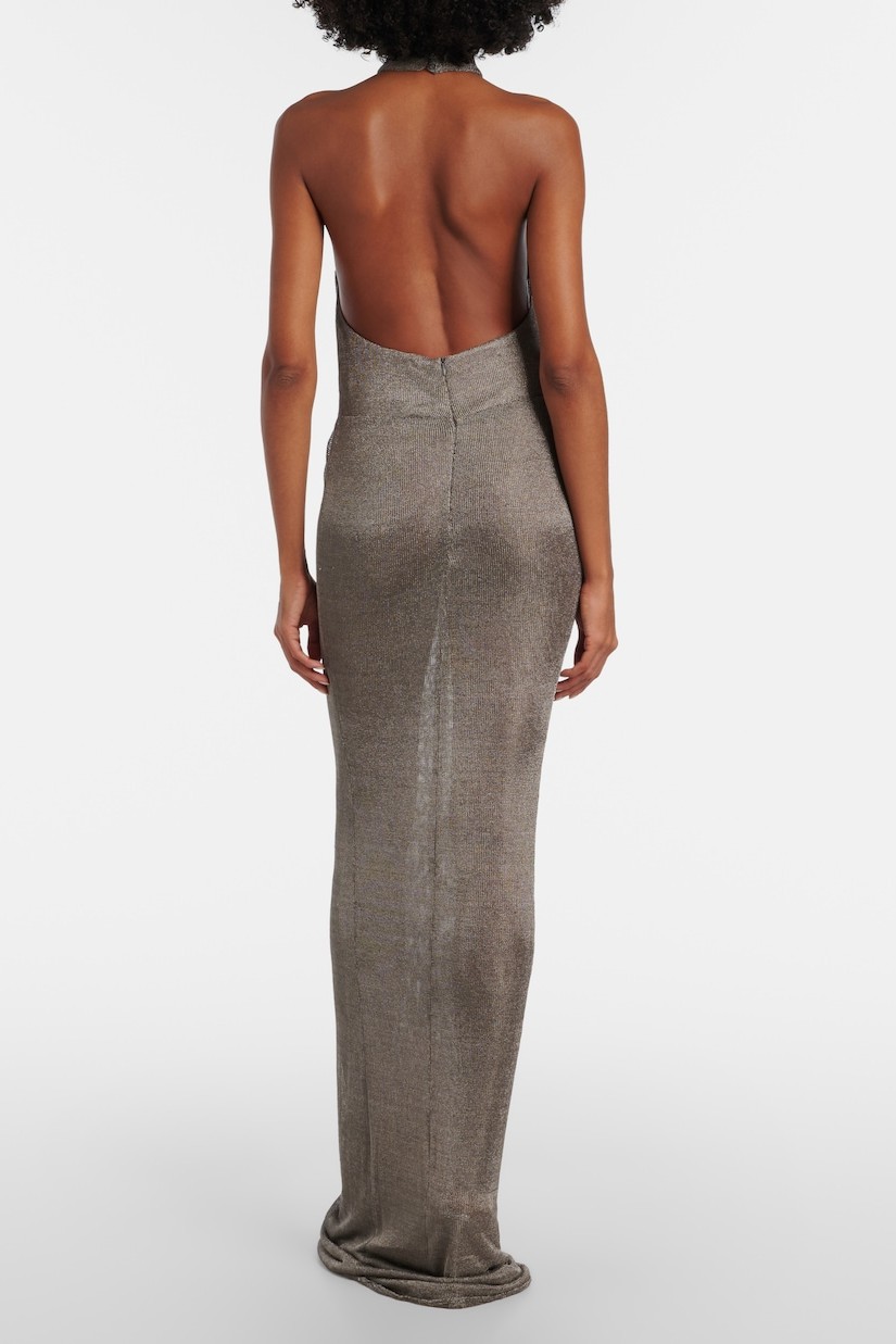 Luxury Halter Neck Ruched Maxi Dress